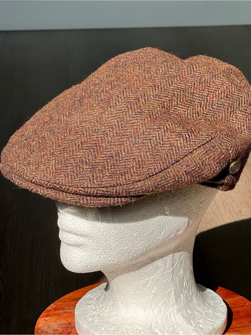 Man of Aran Ireland Wool Flat Cap Brown Herringbone 58cm
